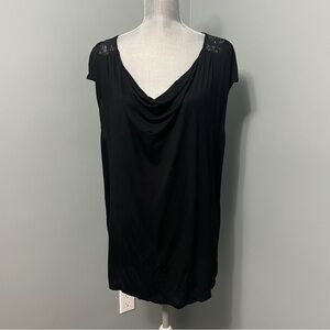 DAISY FUENTES woman black drape neck blouse with lace detail size 2X sleeveless